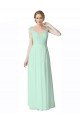 Cheapest Long Chiffon Bridesmaid Dress with Corded Lace V-Neck Bodice UK
