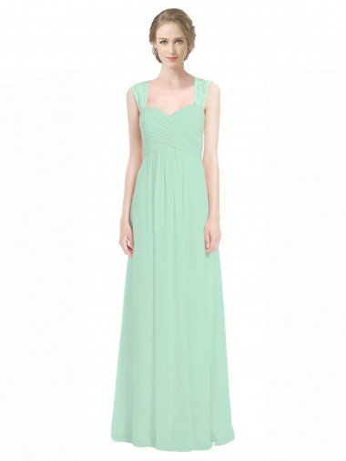 Cheapest Sweetheart Chiffon Bridesmaid Dress with Lace Straps and Keyhole Back UK