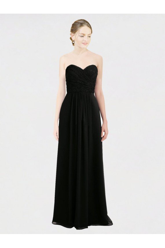Cheapest Long Strapless Lace Bodice Bridesmaid Dress with Sweetheart Neckline and Criss-Cross Pleats UK