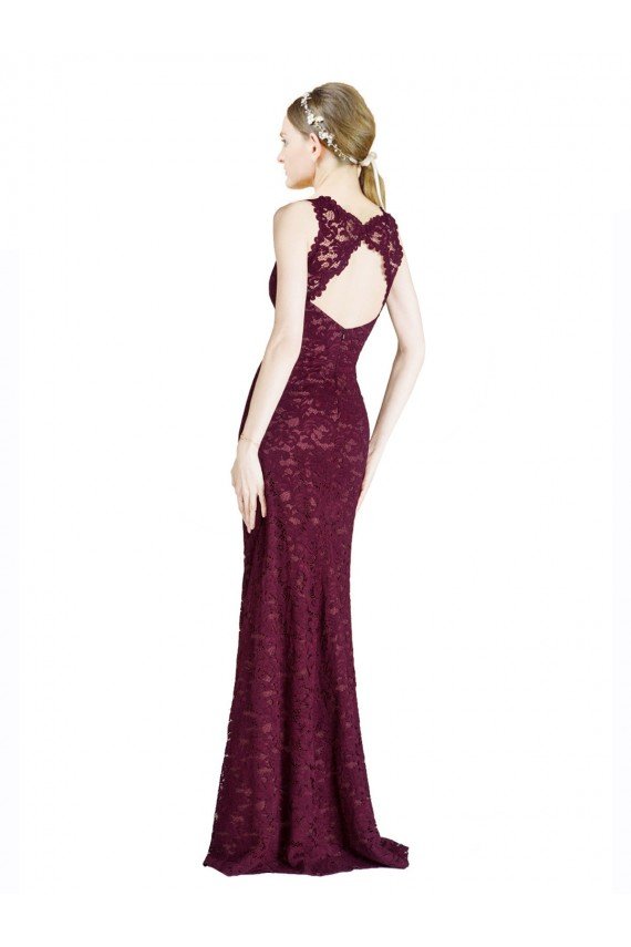 Cheapest Long Lace Bridesmaid Dress / Prom Dress with Peekaboo Bodice and Keyhole Back UK