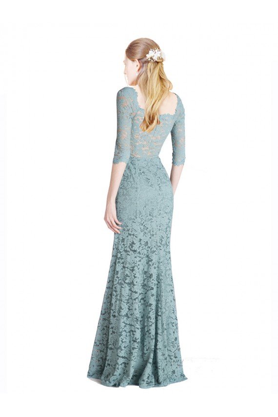 Cheapest Half Sleeves Pleated Lace Bridesmaid Dress / Prom Dress with Wrap-Around Portrait Neckline UK