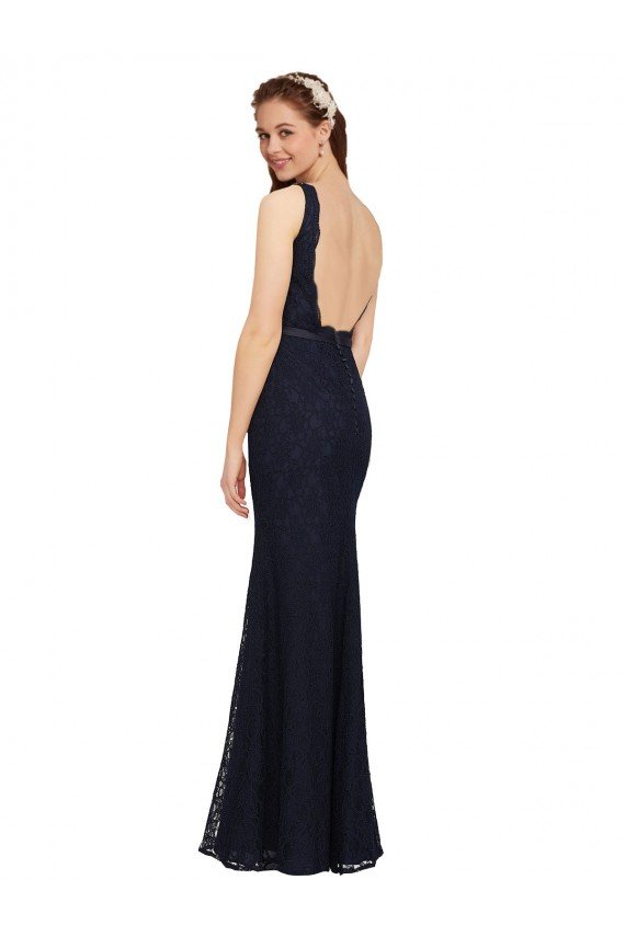 Cheapest Lace Bridesmaid Dress with Satin Waistband and Open Back UK