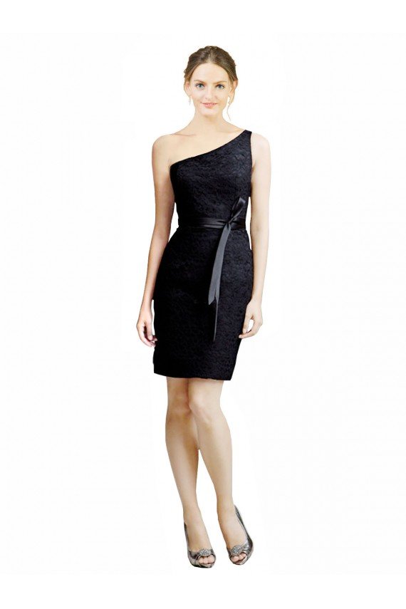 Cheapest One Shoulder Short Lace Cocktail Bridesmaid Dress with Satin Waistband UK