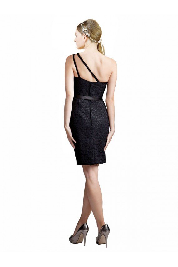 Cheapest One Shoulder Short Lace Cocktail Bridesmaid Dress with Satin Waistband UK