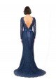 Cheapest Long Sleeves Floor Length Vintage Lace Bridesmaid Dress with Deep V-Back UK