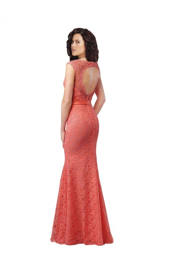 Cheapest Mermaid Long V-Neck Lace Bridesmaid Dress with Open Back UK