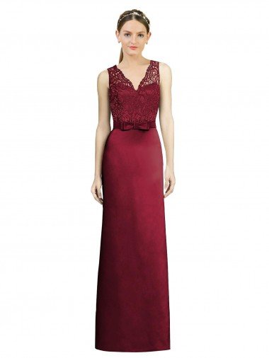 Cheapest Full Length Sleeveless Satin Bridesmaid Dress with Lace Bodice UK