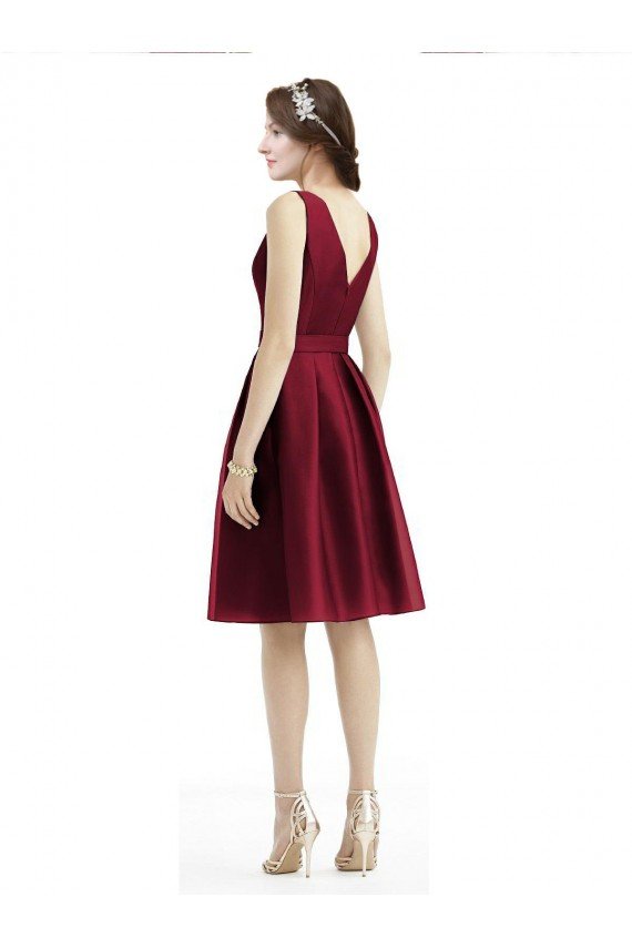 Cheapest Short Midi Length Satin Cocktail Bridesmaid Dress with Bateau Neckline and V-Back UK