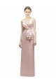 Cheapest Sleeveless V-Neck Long Satin Bridesmaid Dress with Draped Bodice and Tiered Bow UK