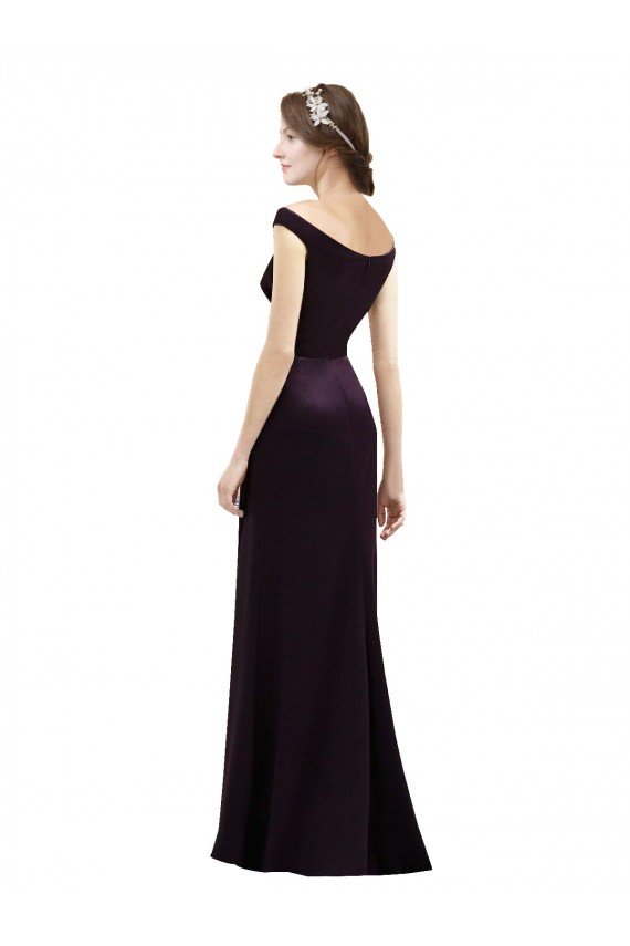 Cheapest Off The Shoulder Long Satin Bridesmaid Dress with Asymmetrical Pleated Bodice UK