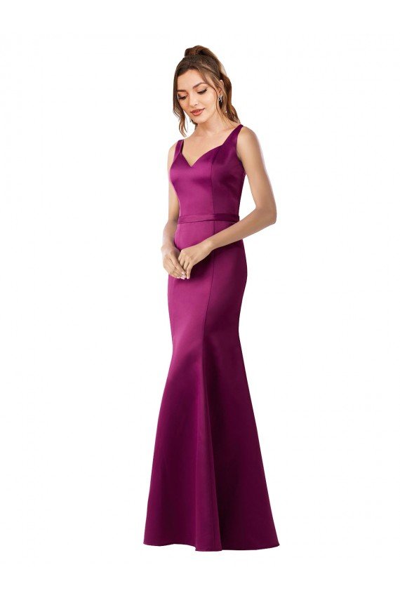 Cheapest Fitted Sexy Open Back Formal Satin Bridesmaids Dress with Floral Details UK