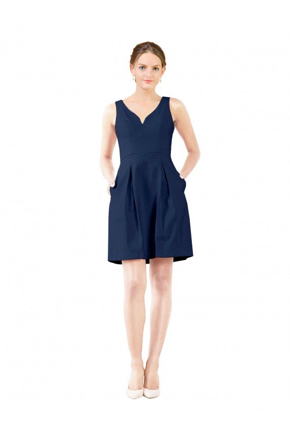 Cheapest V-Neck A-Line Satin Cocktail Bridesmaid Dress with Pockets UK
