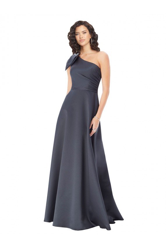Cheapest Rouched One Shoulder Floor Length Formal Satin Bridesmaid Dress / Prom Dress with Bow UK
