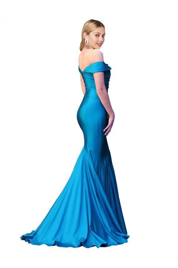 Cheapest Off the Shoulder Long Chapel Train Formal Satin Bridesmaid Dress / Prom Dress UK
