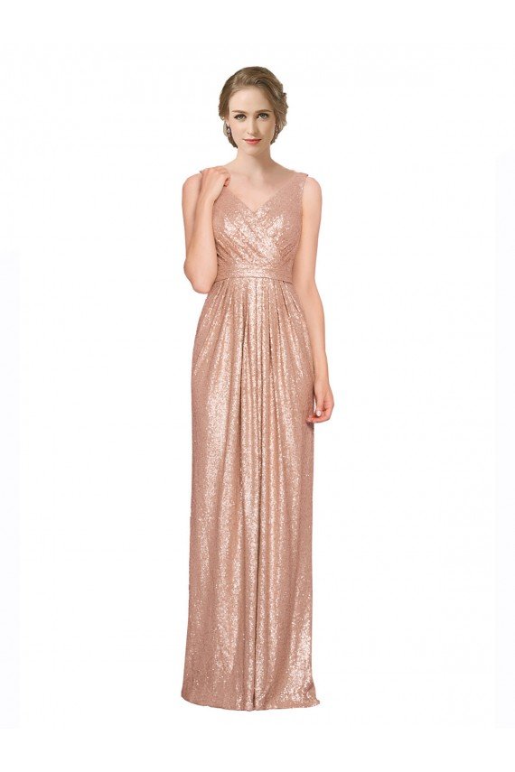 Cheapest Draped V-Neck Striking Sheath Floor Length Formal Sequin Bridesmaid Dress / Prom Dress UK
