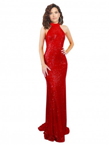 Cheapest Halter High Neck Mermaid Open Back Formal Sequin Bridesmaid Dress / Prom Dress UK