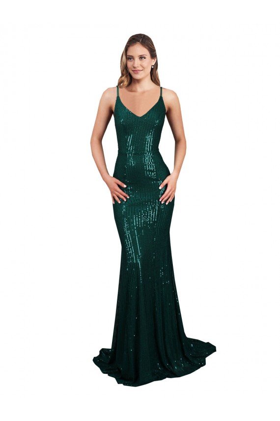 Cheapest Fishtail Shaped V-Neck Open Back Long Formal Sequin Bridesmaid Dress / Prom Dress UK