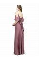 Cheapest Draped Cold Shoulder Sleeves Long Formal Silky Satin Bridesmaid Dress / Prom Dress with Slit and Tie Back UK