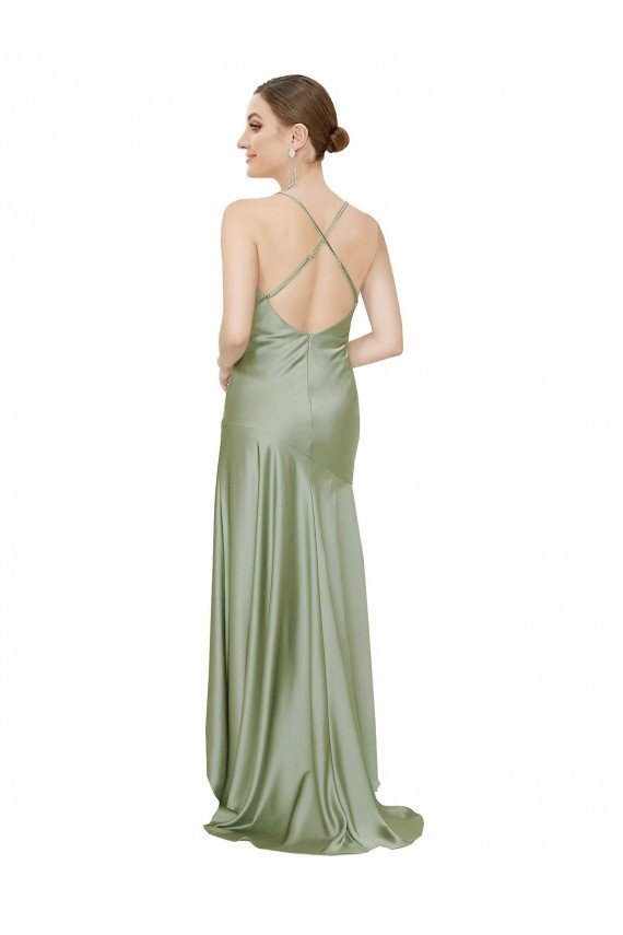 Cheapest Formal Silky Satin Bridesmaid Dress / Prom Dress with Bias Cut Skirt UK