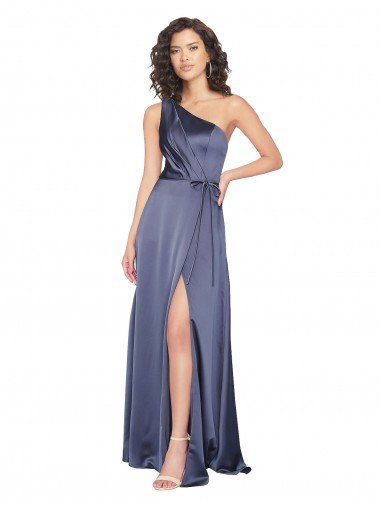 Cheapest Draped Formal Silky Satin Bridesmaid Dress / Prom Dress with Tied Waist UK