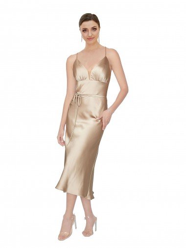 Cheapest Empire Waist Formal Silky Satin Cocktail Midi Bridesmaid Dress / Prom Dress UK