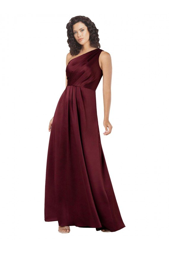 Cheapest One Shoulder Formal Silky Satin Bridesmaid Dress / Prom Dress with Subtle Pleats UK