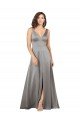 Cheapest Plunging V-Neckline Long A-Line Formal Silky Satin Bridesmaid Dress / Prom Dress UK