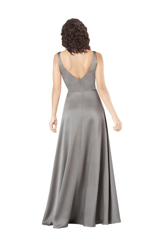 Cheapest Plunging V-Neckline Long A-Line Formal Silky Satin Bridesmaid Dress / Prom Dress UK