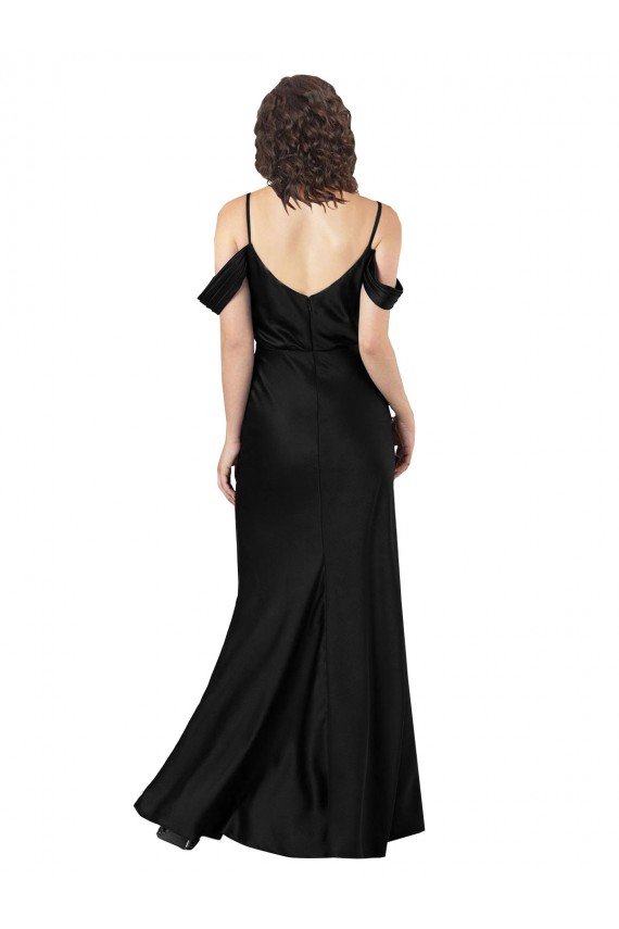 Cheapest Off the Shoulder Sleeves Formal Silky Satin Bridesmaid Dress / Prom Dress with Skirt Slit UK