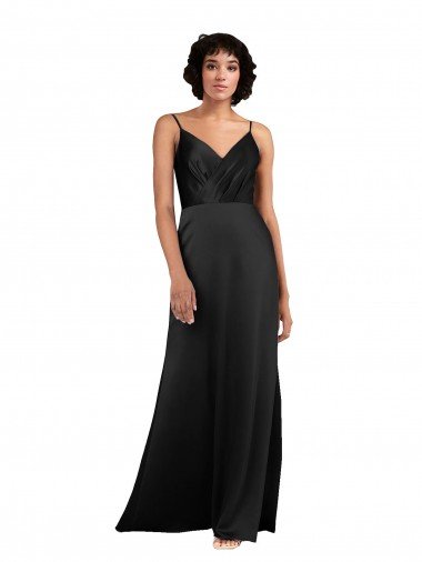 Cheapest Full Length V-Neckline Formal Silky Satin Bridesmaid Dress / Prom Dress with Spaghetti Straps UK
