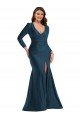 Cheapest Long Sleeves Draped Wrap Formal Silky Satin Mermaid Bridesmaid Dress / Prom Dress with Front Slit UK