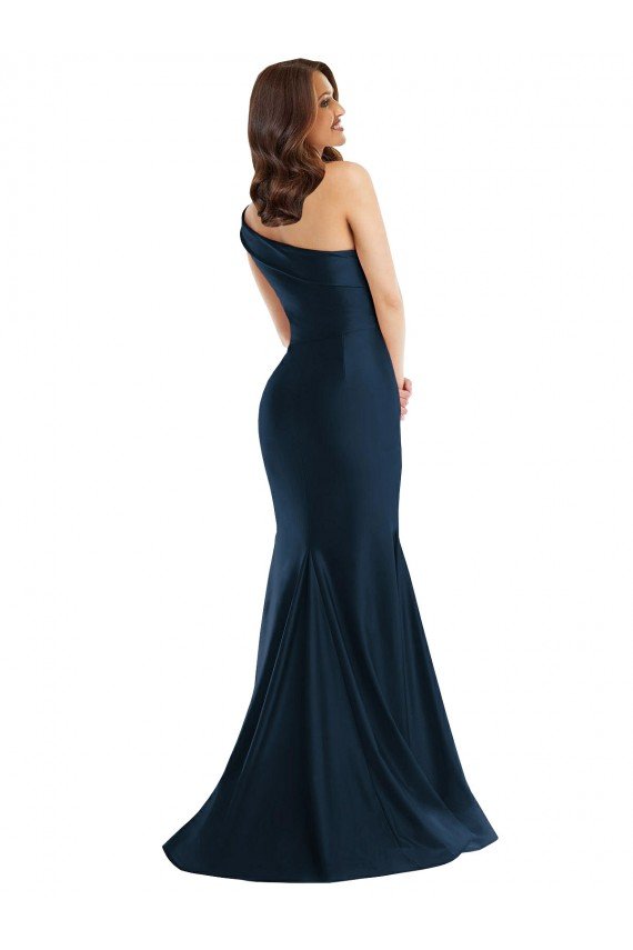 Cheapest Bias-Cuff One Shoulder Formal Silky Satin Mermaid Bridesmaid Dress / Prom Dress with Side Slit UK