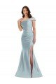 Cheapest Bias-Cuff One Shoulder Formal Silky Satin Mermaid Bridesmaid Dress / Prom Dress with Side Slit UK