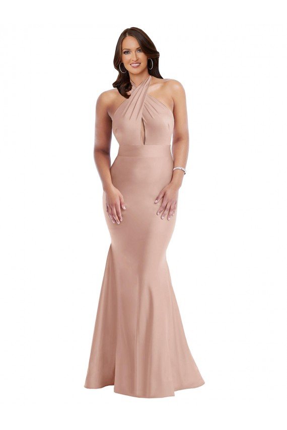 Cheapest Criss Cross Halter Open Back Formal Silky Satin Mermaid Bridesmaid Dress / Prom Dress UK