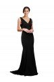 Cheapest V-Neck Full Length Formal Silky Satin Bridesmaid Dress / Prom Dress with Soft Cowl Neck and Sweep Train UK