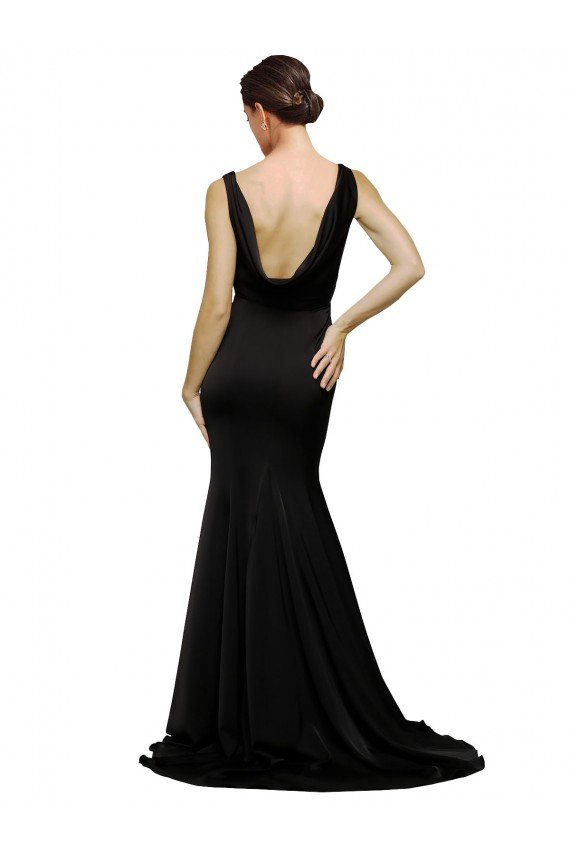 Cheapest V-Neck Full Length Formal Silky Satin Bridesmaid Dress / Prom Dress with Soft Cowl Neck and Sweep Train UK