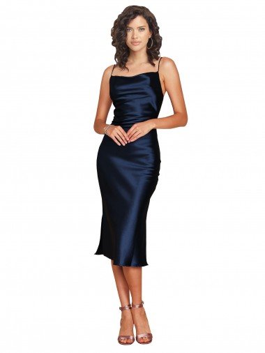 Cheapest Cocktail Length Sleeveless Spaghetti Straps Cowl Neckline Formal Silky Satin Bridesmaid Dress / Prom Dress UK