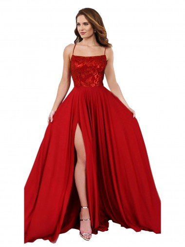 Cheapest Lace Over Bodice Long Spandex Bridesmaid Dress / Prom Dress with Slit UK