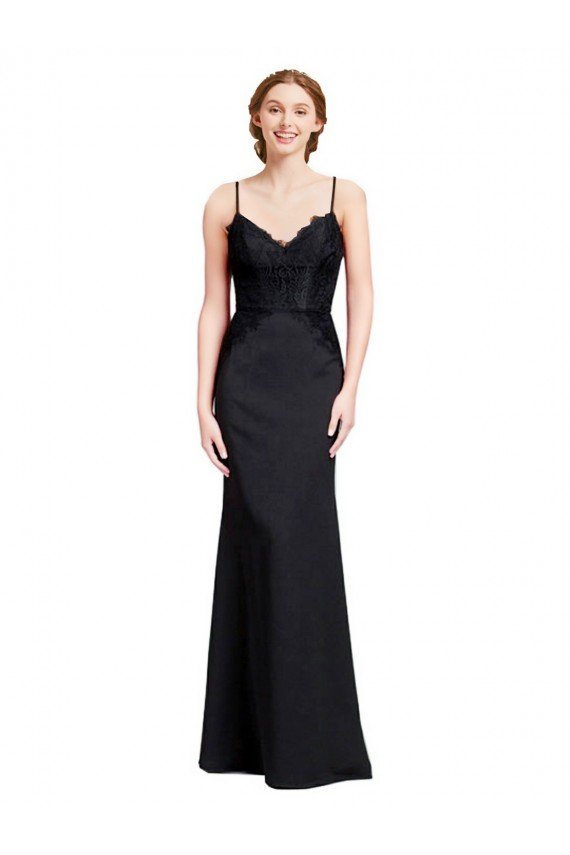 Cheapest Long Chiffon Bridesmaid Dress / Prom Dress with Lace Bodice and Curved V-Neckline UK