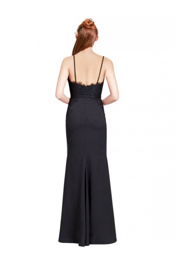 Cheapest Long Chiffon Bridesmaid Dress / Prom Dress with Lace Bodice and Curved V-Neckline UK