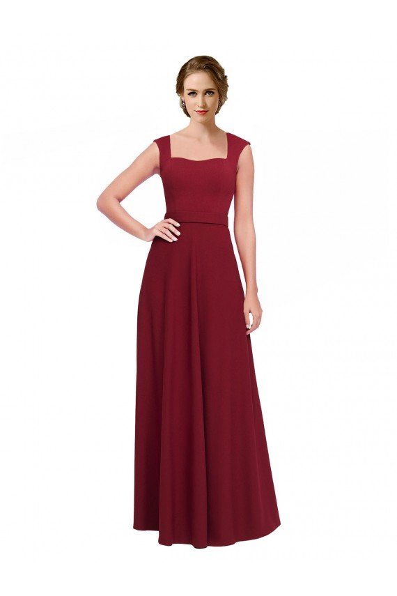 Cheapest Square Neck Subtle Cap Sleeeves Crepe Bridesmaid Dress / Prom Dress UK