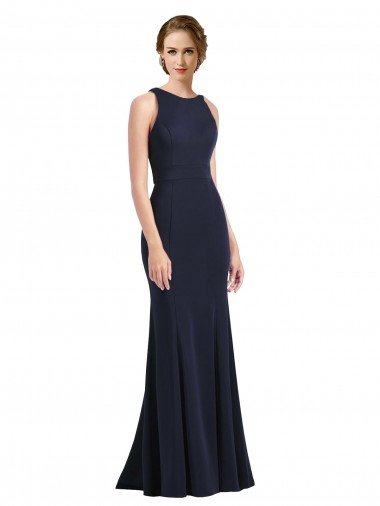 Cheapest High Neck Sheath Long Crepe Bridesmaid Dress / Prom Dress UK
