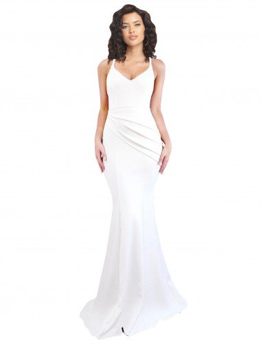 Cheapest Fishtail Shape Spaghetti Straps Open Back Formal Crepe Bridesmaid Dress / Prom Dress with Ruffles UK