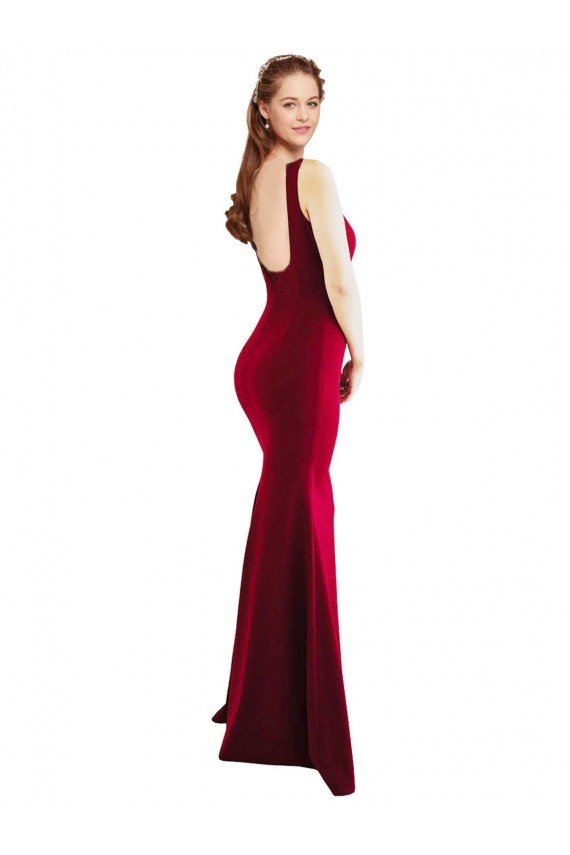Cheapest Square Neckline and Backline Fitted Formal Crepe Bridesmaid Dress / Prom Dress UK