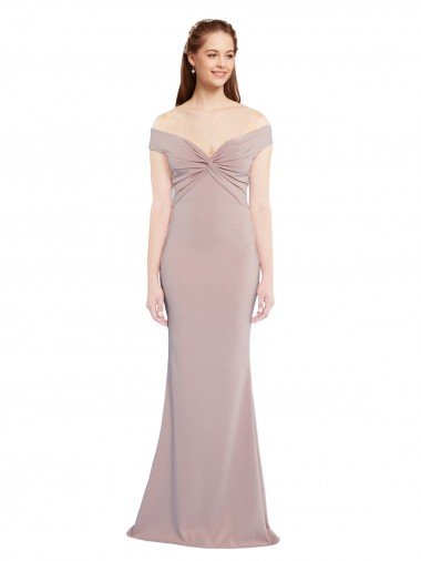 Cheapest Knotted Off the Shoulder Formal Crepe Bridesmaid Dress / Prom Dress with Cut-Out Back UK