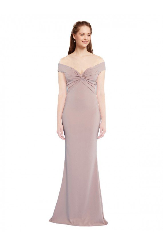 Cheapest Knotted Off the Shoulder Formal Crepe Bridesmaid Dress / Prom Dress with Cut-Out Back UK