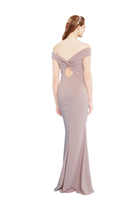 Cheapest Knotted Off the Shoulder Formal Crepe Bridesmaid Dress / Prom Dress with Cut-Out Back UK