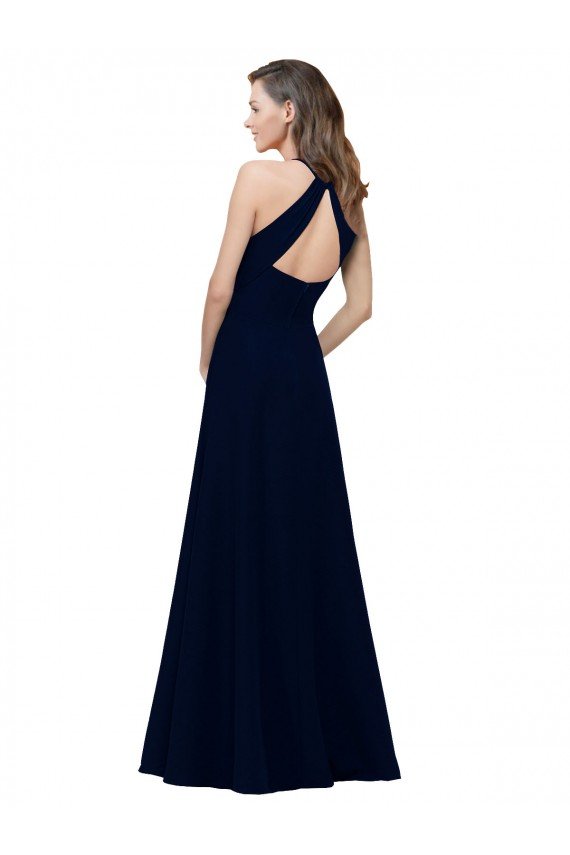 Cheapest High Neck Crepe Bridesmaid Dress / Prom Dress with Pleats and Keyhole Back UK