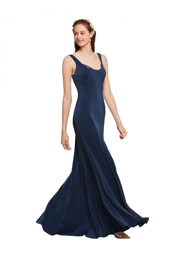 Cheapest Fit and Flare Long Formal Crepe Bridesmaid Dress / Prom Dress with Round Neck UK