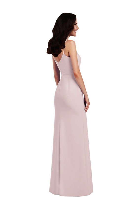 Cheapest Spaghetti Strap V Back Formal Crepe Bridesmaid Dress / Prom Dress with Front Slit UK